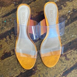 Schutz Colorblock Metallic Sandals w Clear Straps